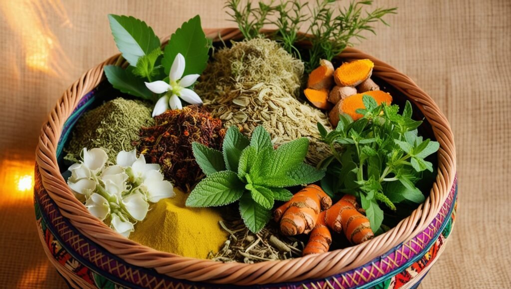 "A Vibrant Basket of 10 Powerful Indian Herbals"