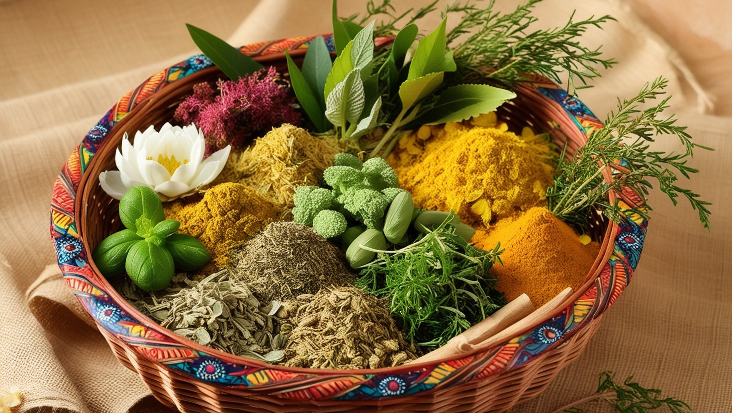 "A Vibrant Basket of 10 Powerful Indian Herbals"