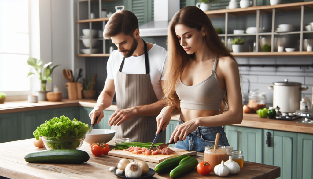 "Prepping Ingredients in the Kitchen"

Alt Text: "A family member chopping vegetables and marinating proteins in the kitchen."