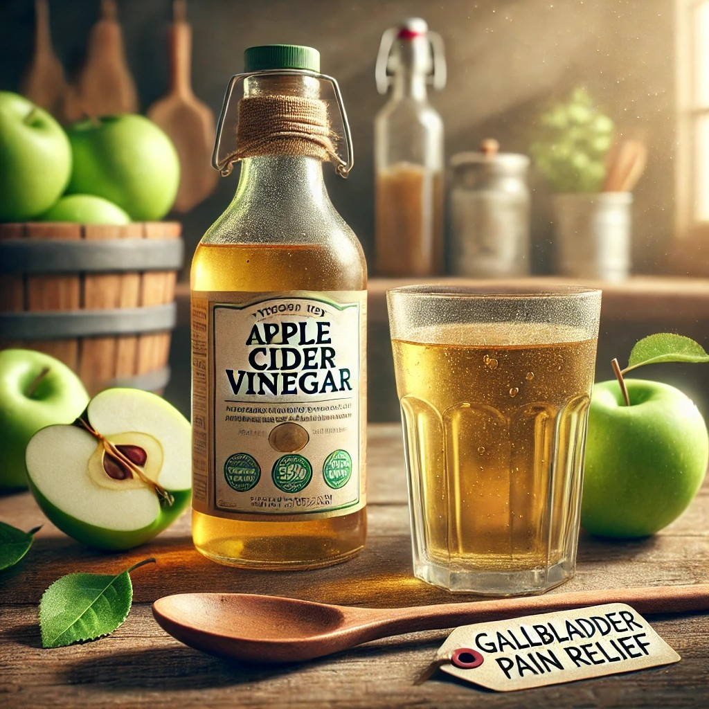 "Apple Cider Vinegar for Gallbladder Pain Relief"

Alt Text: "A bottle of apple cider vinegar with a glass of diluted mixture, highlighting its benefits for relieving gallbladder pain."