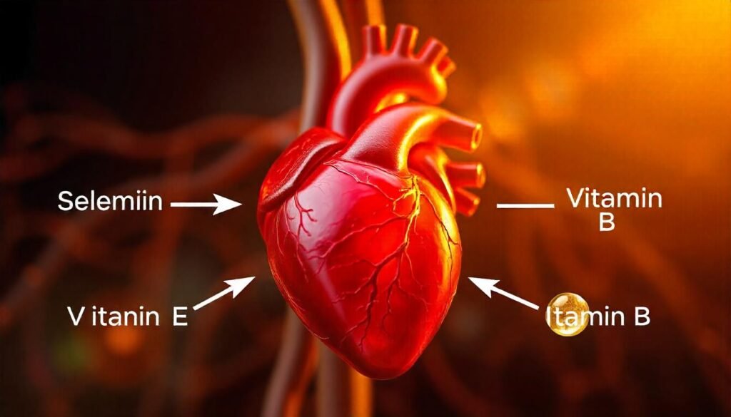 "Selenium, Vitamin E, and Vitamin B for Heart Health"

Alt Text: "Illustration of a healthy heart with selenium, Vitamin E, and Vitamin B supporting cardiovascular health."