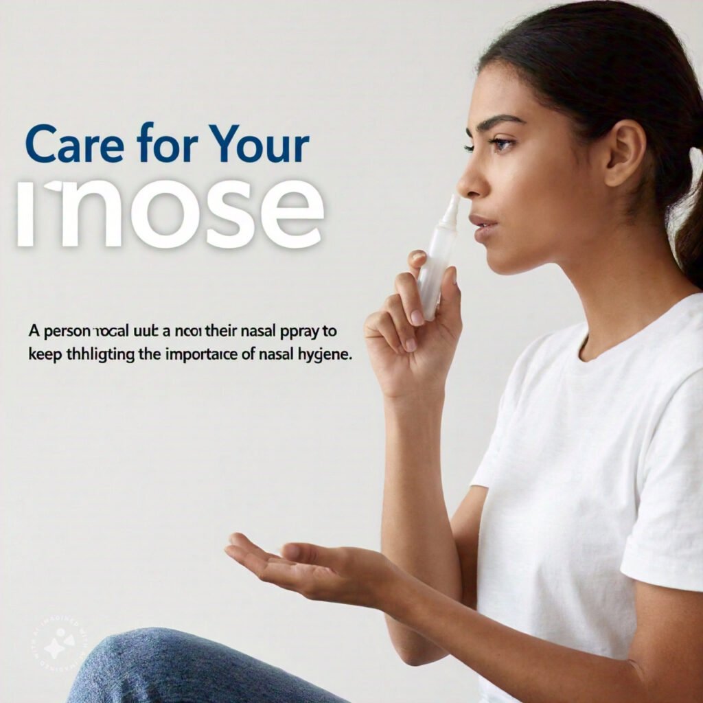 "Care for Your Nose"

Alt Text: "A person using a saline nasal spray to keep their nasal passages moist, highlighting the importance of nasal hygiene."