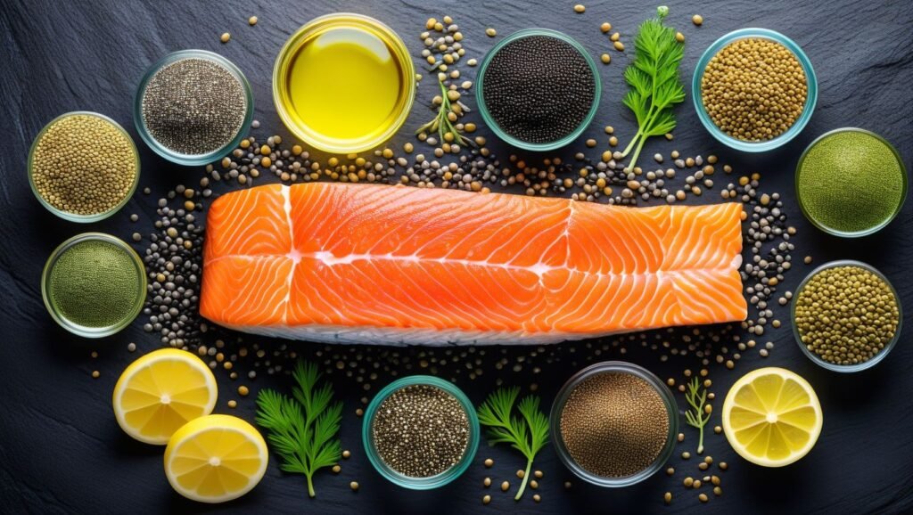 "Unlock the Power of Omega-3: 8 Essential Sources You Must Try"

Alt Text: "An illustration highlighting essential Omega-3 sources like chia seeds, salmon, and algae oil, emphasizing their health benefits."