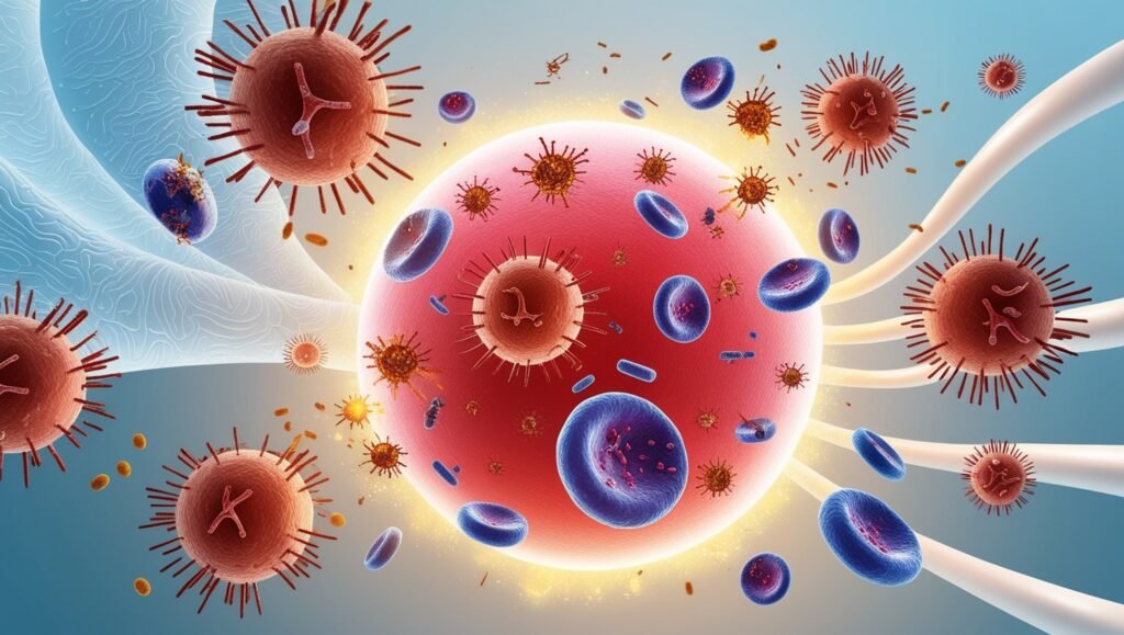 "Selenium and Immune Support"

Alt Text: "Illustration of a strong immune system with white blood cells fighting off infections, highlighting the role of selenium."