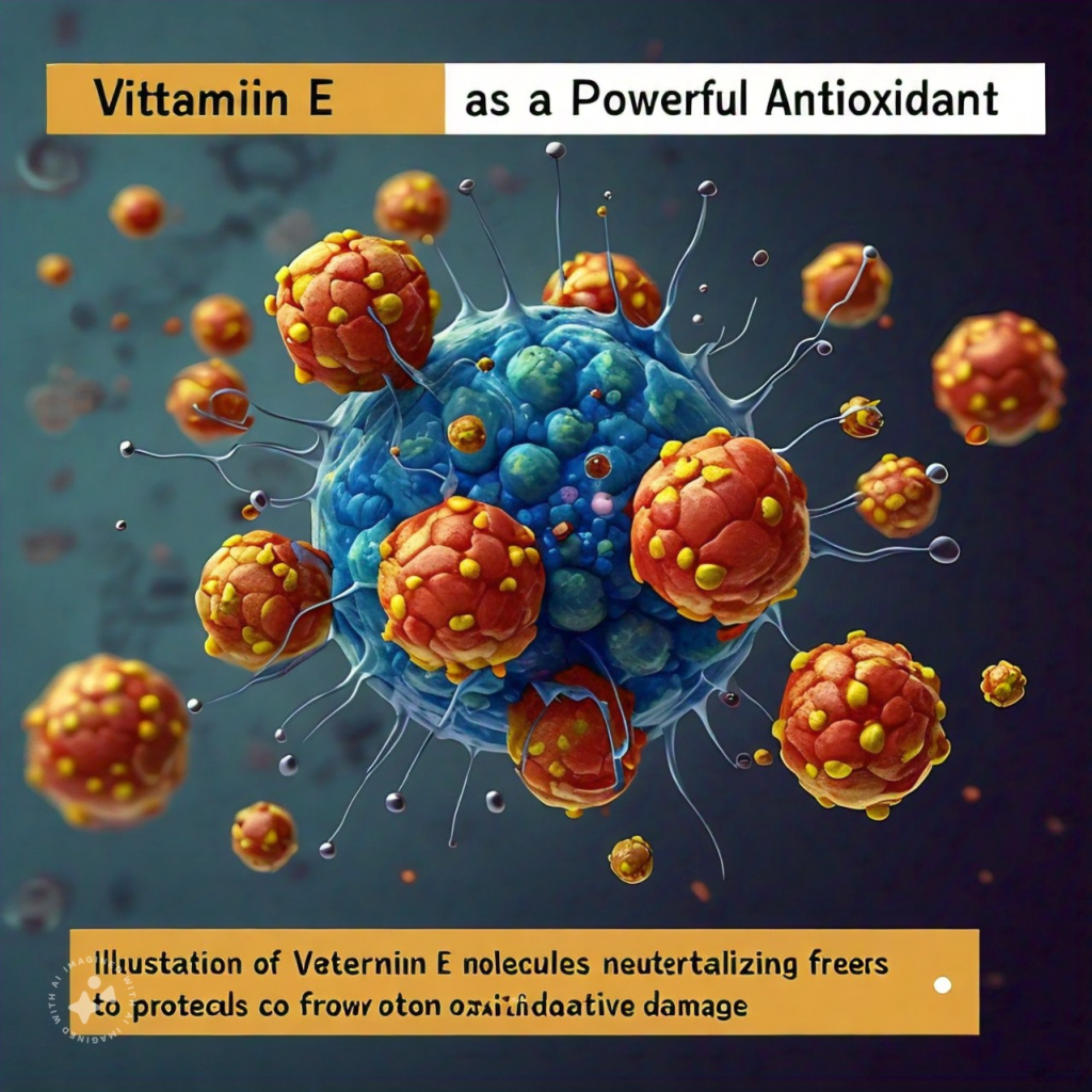 "Vitamin E as a Powerful Antioxidant"

Alt Text: "Illustration of Vitamin E molecules neutralizing free radicals to protect cells from oxidative damage."