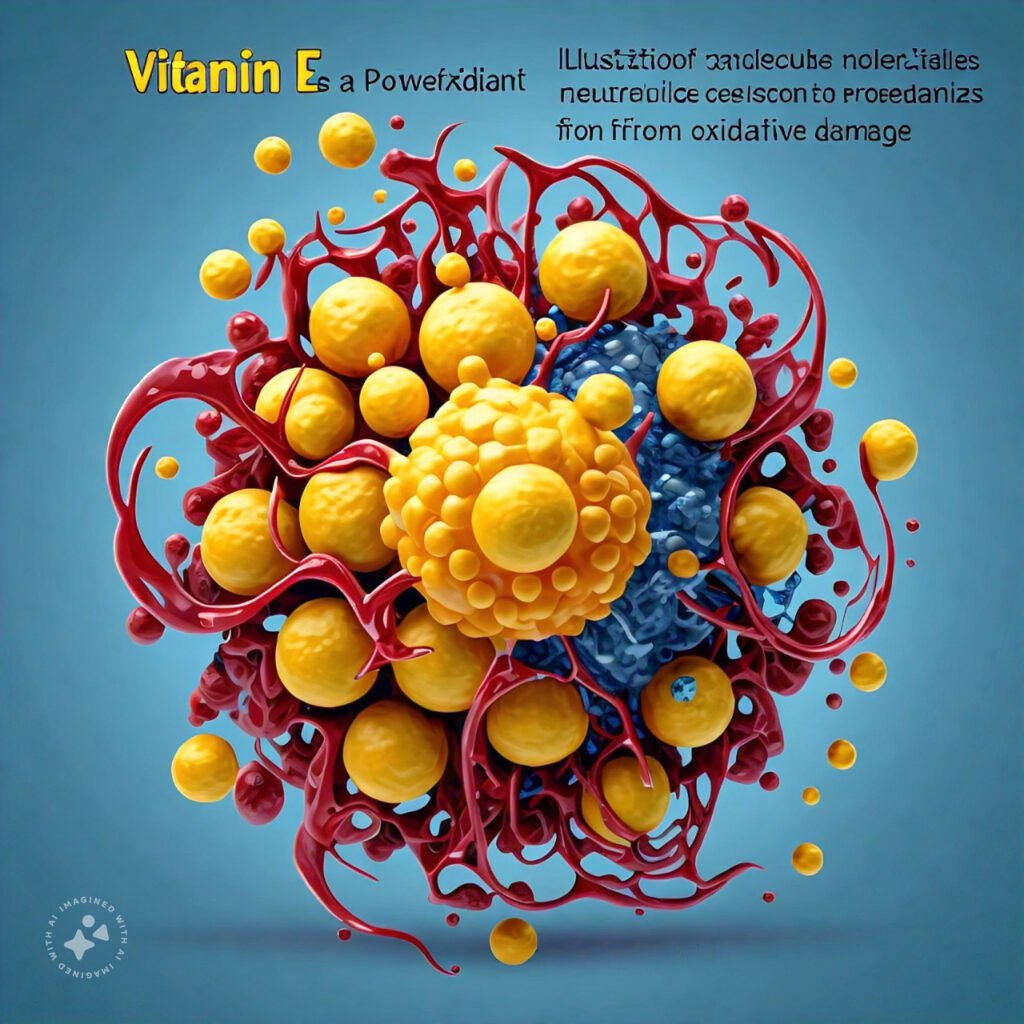 "Vitamin E as a Powerful Antioxidant"

Alt Text: "Illustration of Vitamin E molecules neutralizing free radicals to protect cells from oxidative damage."