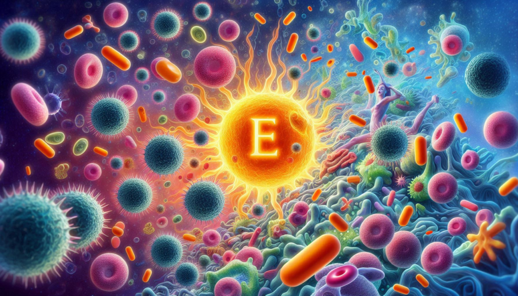 Vitamin E Supporting Immune Health"

Alt Text: "A vibrant depiction of Vitamin E boosting the immune system, with healthy immune cells fighting off infections."
