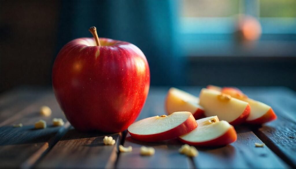 "Apples to Curb Cravings"

Alt Text: "A juicy red apple with a bite taken out, symbolizing a healthy and satisfying snack."