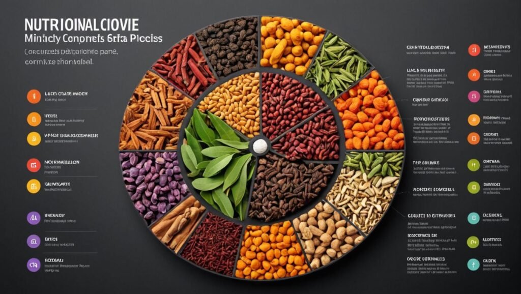 "A detailed infographic highlighting the nutritional profile of cloves, including key vitamins, minerals, and bioactive compounds, with visual representations of their health benefits."