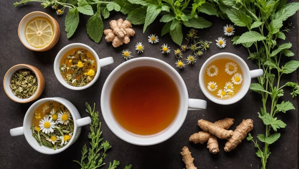 Ayur2a"Using Herbal Teas for Respiratory Health"

Alt Text: "Illustration of different herbal teas such as ginger, peppermint, and chamomile, showing their benefits for respiratory health."