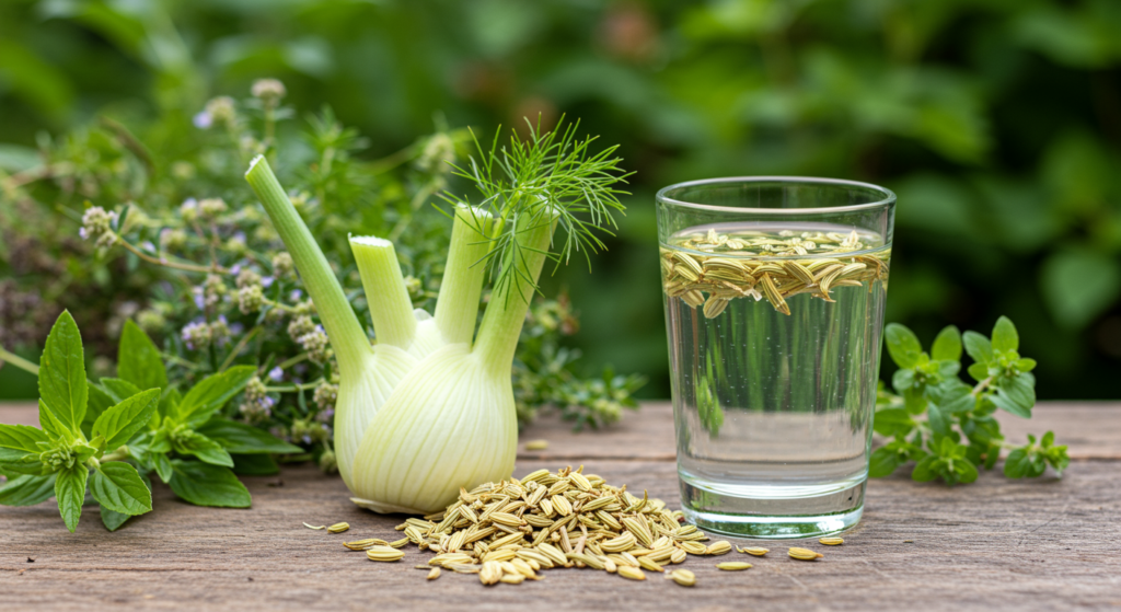 Fw1“Image of fennel seeds and a glass of fennel water on a table, representing weight loss benefits.”

Alt Text: Fennel seeds and water aiding in weight loss.