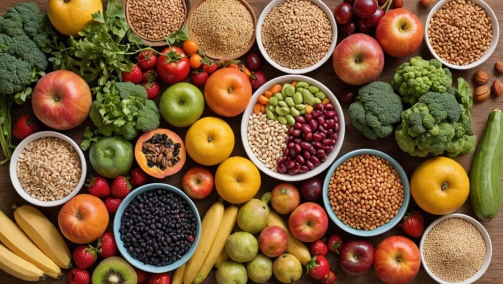 Benefits of Treating Piles: A detailed image of a variety of high-fiber foods, such as fruits, vegetables, whole grains, and legumes, arranged neatly on a table."

Alt text: "Image of high-fiber foods including fruits, vegetables, whole grains, and legumes, arranged on a table."