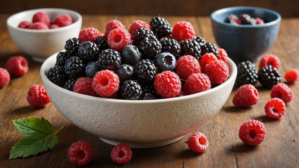 Fruits: “Illustration of a variety of berries in a bowl, highlighting their antioxidant content.”

Alt Text: Bowl of berries rich in antioxidants.