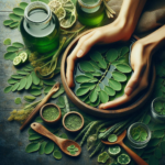 "Illustration of the 8 powerful health benefits of moringa leaves, including immune support, antioxidant properties, anti-inflammatory effects, heart health, weight loss, digestive health, skincare, and bone health."