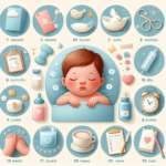 Newborn Baby Care: a baby sleeping in a bed with many items