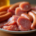 Toxic Foods: "A plate of various processed meats, such as sausages, hot dogs, and deli meats" Alt Text: A plate of various processed meats including sausages, hot dogs, and deli meats.