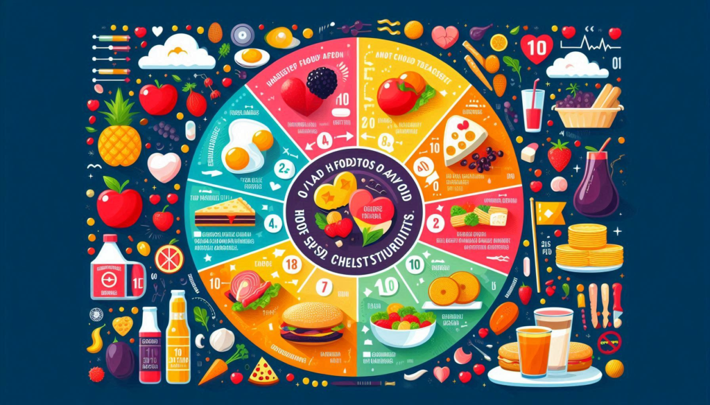 Vital Foods: "A colorful and informative infographic showing the impact of 10 vital foods to avoid on cholesterol levels, with visual comparisons of healthy alternatives."

Alt text: "Infographic showing the impact of 10 vital foods to avoid on cholesterol levels and healthy alternatives."