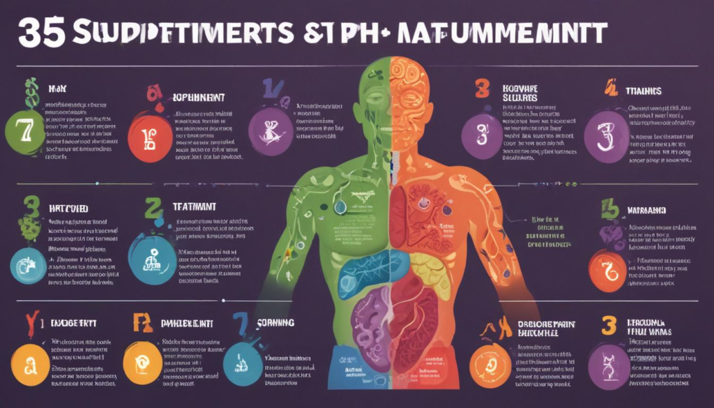 Powerful: "Infographic showing 8 powerful reasons to supplement with vitamins, including immune function, bone health, mental health, heart health, skin health, eye health, energy levels, and overall wellness."