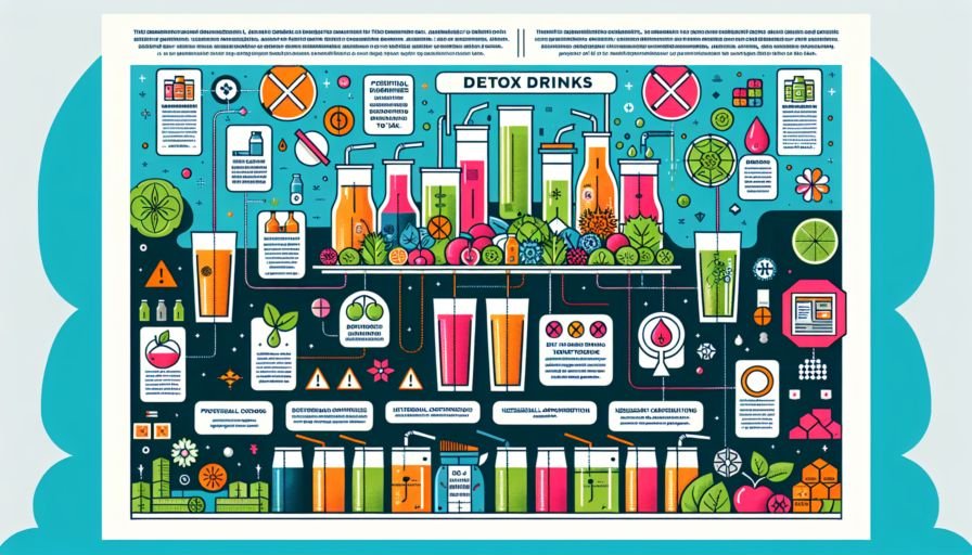 "An informative illustration highlighting the potential disadvantages and precautions of detox drinks, featuring icons and brief descriptions of each point."

Alt text: "Illustration of potential disadvantages and precautions of detox drinks."

